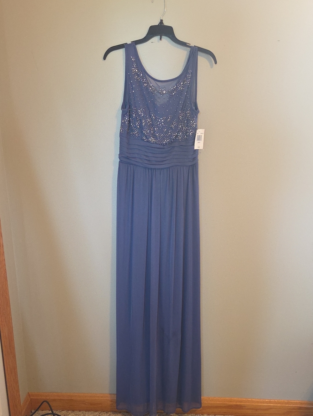Sleeveless Beaded Maxi Dress in Dusty Blue